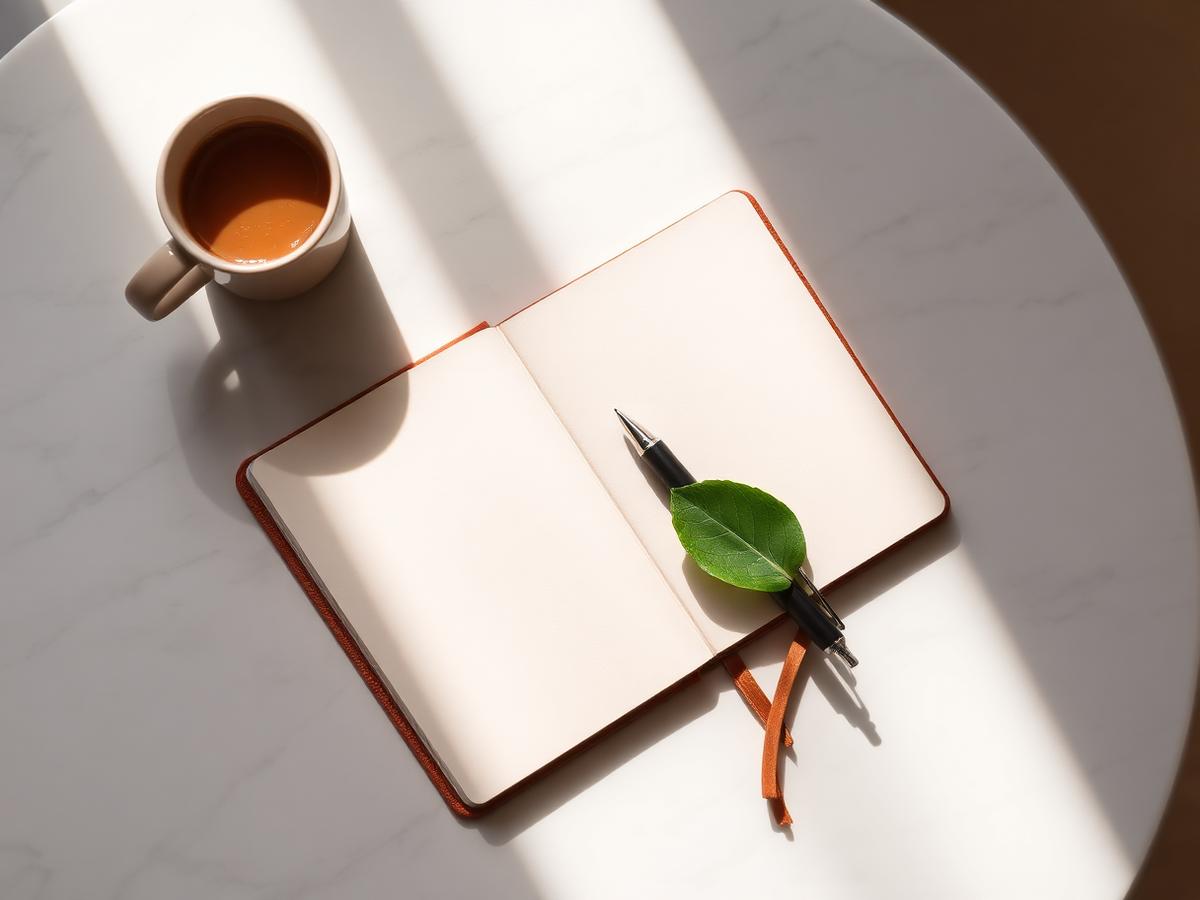Carnet ouvert et tasse de café - préparation d'un audit dirigeant